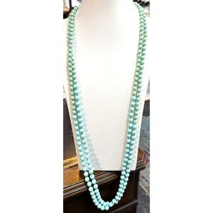 Vintage Hand Knotted Green Blue Two Tone Extra Long No Clasp Layering Necklace